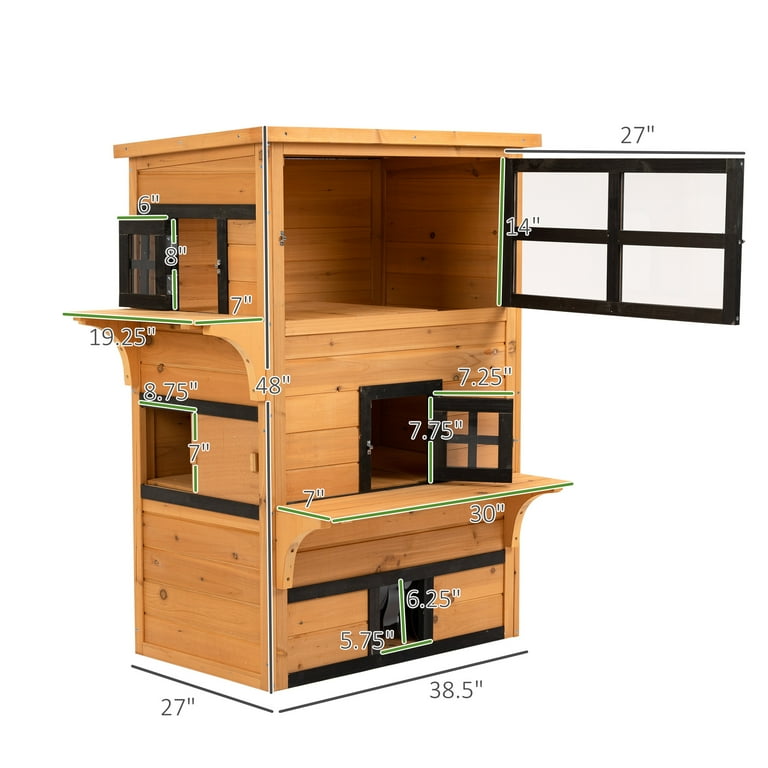 PawHut 3-Story Indoor/Outdoor Cat House with Raised Floor, Asphalt