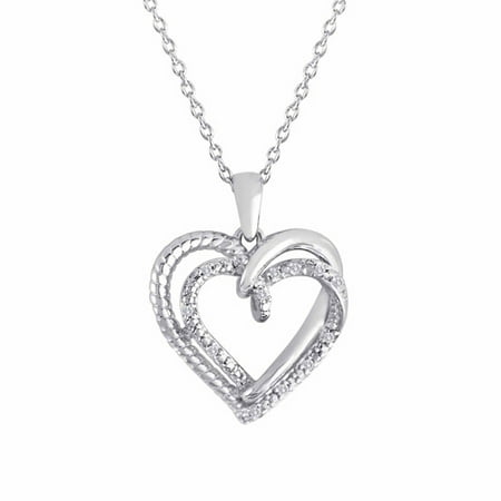 .05 Carat T.W. Diamond Sterling Silver Fashion Heart Pendant, 18