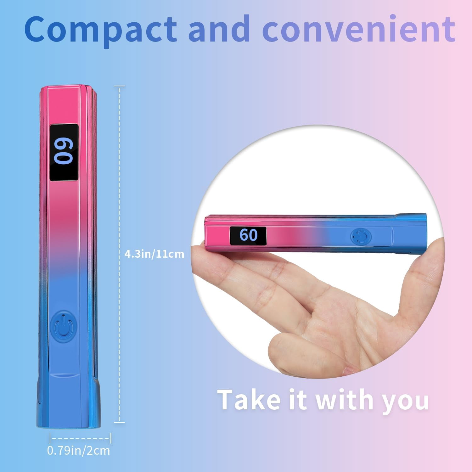 2 Pack Handheld Nail Lamp for Gel Nails, Portable Mini UV Light with LED, Nail Dryer for Fast Curing, Cordless Rechargeable Nail Light with Type C for Home DIY Manicure