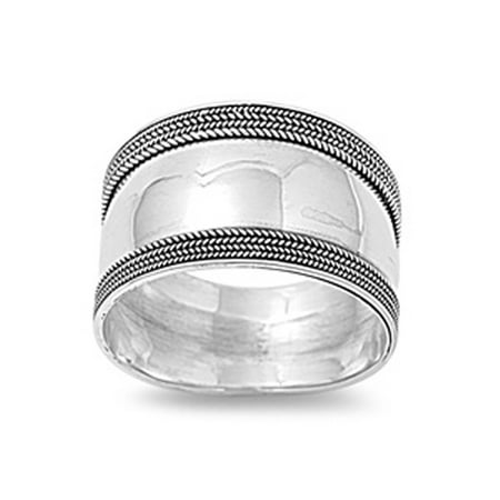 Sterling Silver Women's Bali Ring Wide 925 Band Rope Milgrain Look Size 5