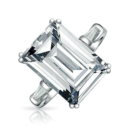 - Art Deco Style 10CT Solitaire Cubic Zirconia AAA CZ Baguettes 925 Sterling Silver Emerald Cut Statement Engagement Ring