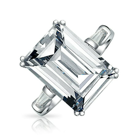 Art Deco Style 10Ct Solitaire Cubic Zirconia AAA CZ Baguettes 925 Sterling Silver Emerald Cut Statement Engagement