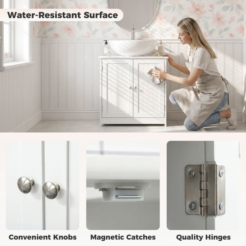 Alvantor Under Sink Bathroom Storage Cabinet with U-Shape Cut-Out & Adjustable Shelf 23.5" W x 11.75" D x 23.5" H White