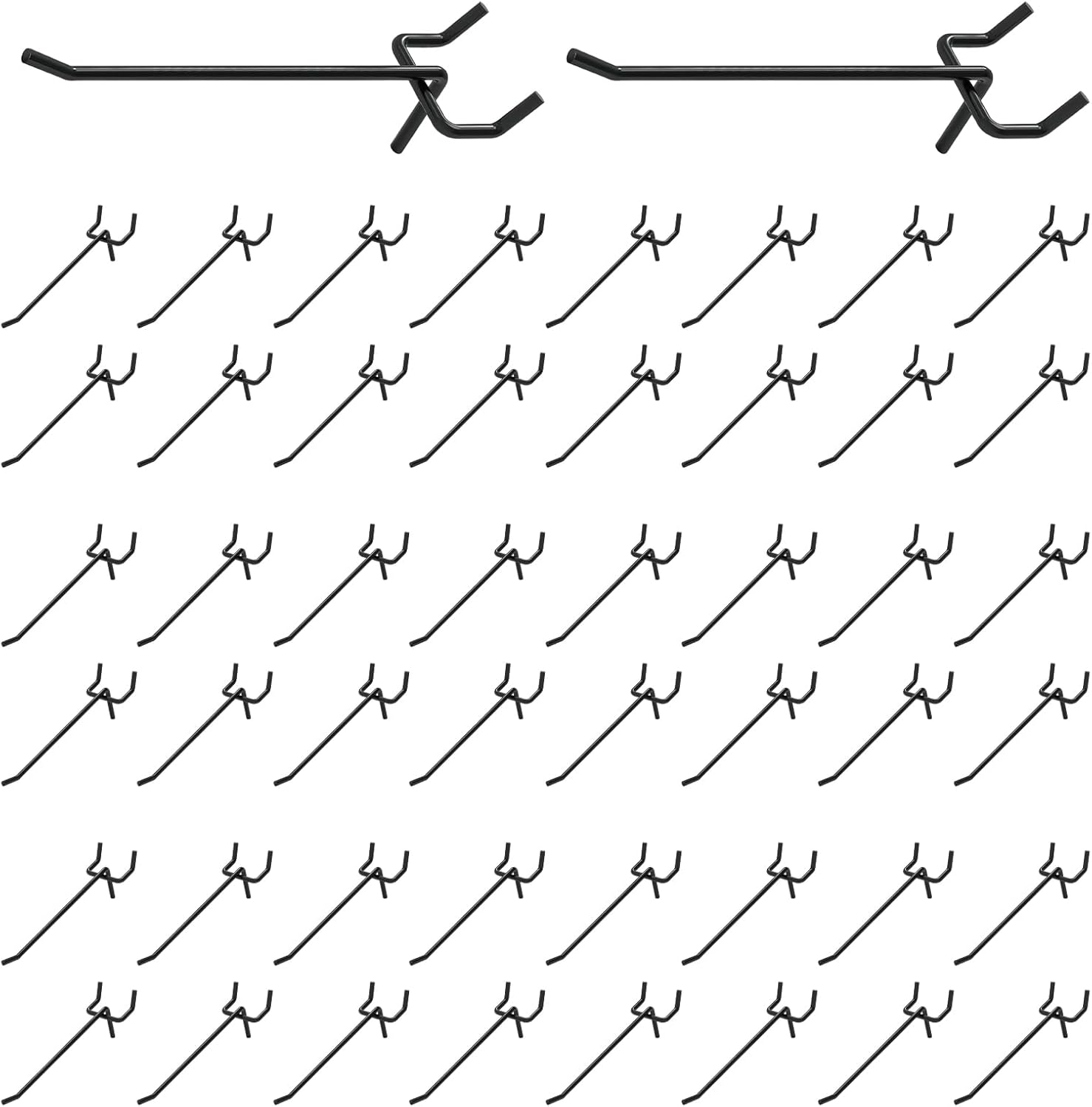 FEFEFW-50Pcs 4"/10CM Pegboard Hooks Assortment Set, Metal Peg Board Hooks with 2.5mm Hole Pitch 4mm Wire Diameter Slatwall Hanging Hook for Garage Organization Wall Hanging (Black)