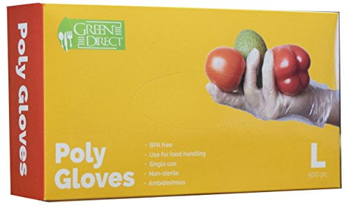 Green Direct Food Grade PE Disposable Gloves Food Preparation Poly Gloves BPA Free Box of 500, Size Large by Green Direct