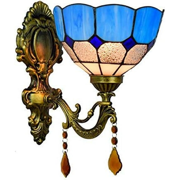 Artistic Style Wall Sconce Stained Glass Wall Lamp with 8 inch Shade Vintage Antique Crystal Pendant Decorative Wall Lighting Fixture for Hallway Beside Living Room Bedroom,2