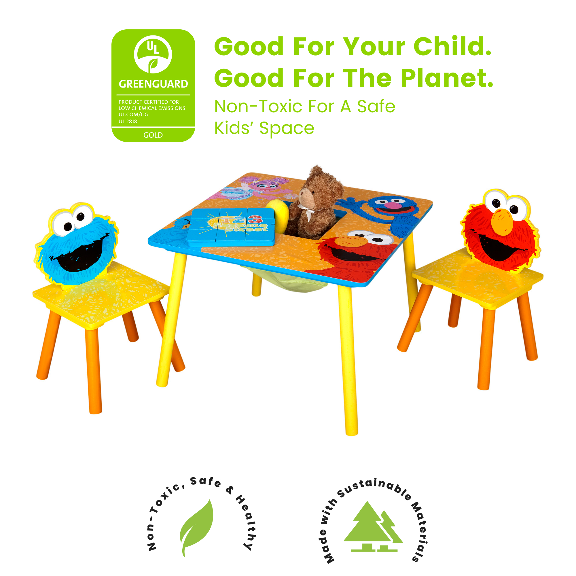 Sesame Street Wood Kids Storage Table and Chairs Set by Delta Children, Greenguard Gold Certified - image 5 of 8