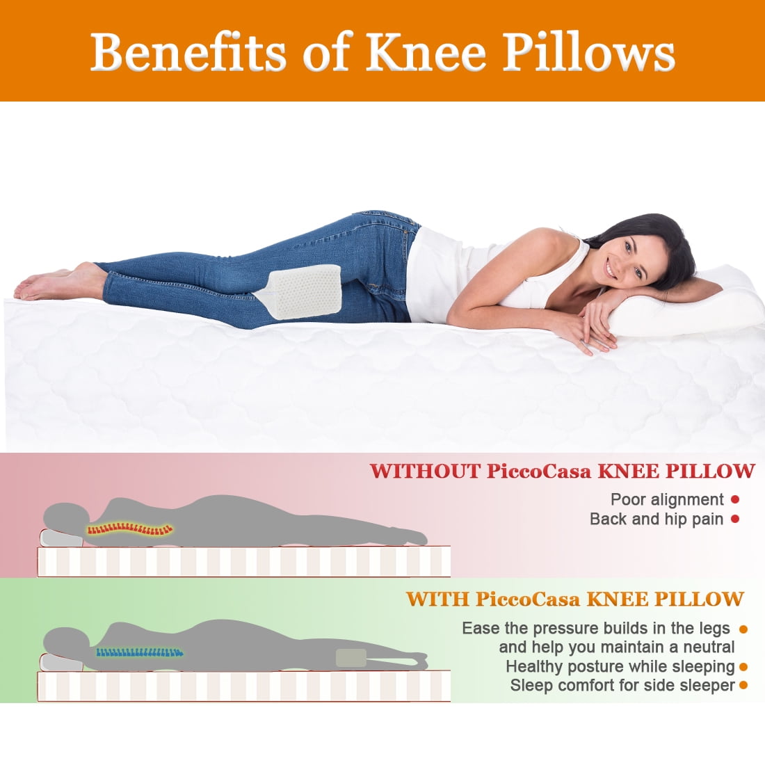  Nestl Knee Pillow for Side Sleepers - Knee Pillows for Sleeping  - Comfy Pillow Between Legs for Sleeping - Under Leg Knee Cushion with  Cooling Cover - Knee Surgery Pillow with