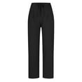 thumbnail image 4 of Huesdet Women's Linen Pants 2024 New Casual Pants for Womens Wide Leg Loose Elastic Waist Pants Trousers with Pocket Black,M, 4 of 5
