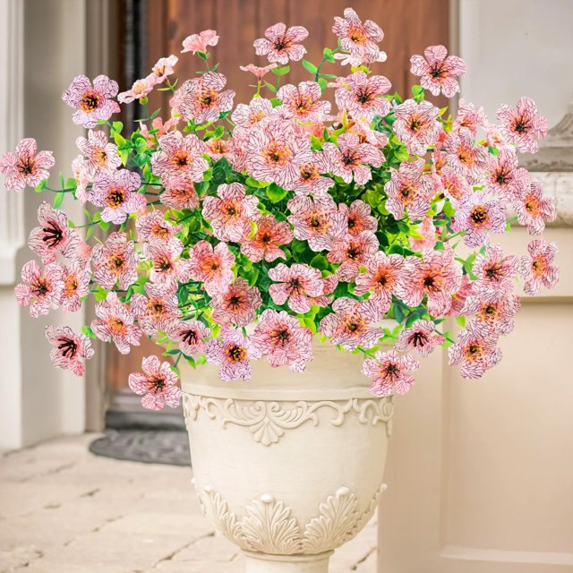 Flores artificiales Agusbagli, 10 paquetes, resistentes a los rayos UV, 36 cm, color rosa