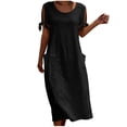 thumbnail image 2 of ClodeEU Women's Linen Blend Round Neck Short Sleeve Maxi Dress,Casual Loose Fit Summer Dress Black,Women's Plus L, 2 of 7