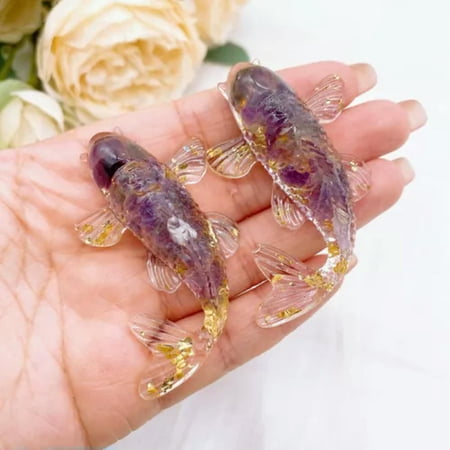 EOEMY Natural Quartz Crystal Crushed Stone Drops Glue Koi Mini Lucky Fish Resin Decor-Amethyst Quartz EOEMY Natural Quartz Crystal Crushed Stone Drops Glue Koi Mini Lucky Fish Resin Decor-Amethyst Quartz