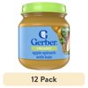 (12 pack) Gerber Organic Stage 2 Baby Food, Apple Spinach Kale Puree, 4 oz Jar