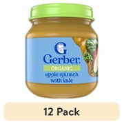 (12 pack) Gerber Organic Stage 2 Baby Food, Apple Spinach Kale Puree, 4 oz Jar