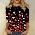 thumbnail image 2 of Valentine's Day Shirts for Women 3/4 Length Sleeve Tops Love Hearts Print Crewneck Cute Casual Graphic Tee Tshirts (XL, Black 07), 2 of 5