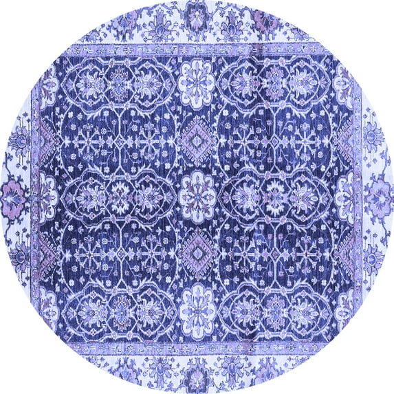 Ahgly Company Machine Washable Indoor Round Abstract Blue Modern Area Rugs, 3' Round
