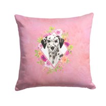 Carolines Treasures CK4242PW1414 Dalmatian Pink Flowers Fabric Decorative Pillow  14Hx14W multicolor