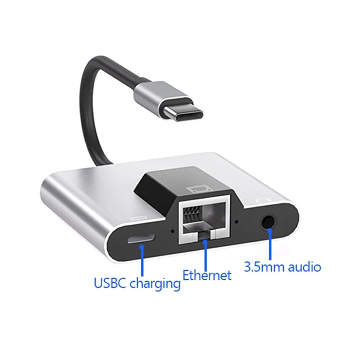 3X Type-C to Ethernet LAN Network Adapter Hub USB C to 3.5mm Audio PD Fast Charging Docking Station for Laptop Phone