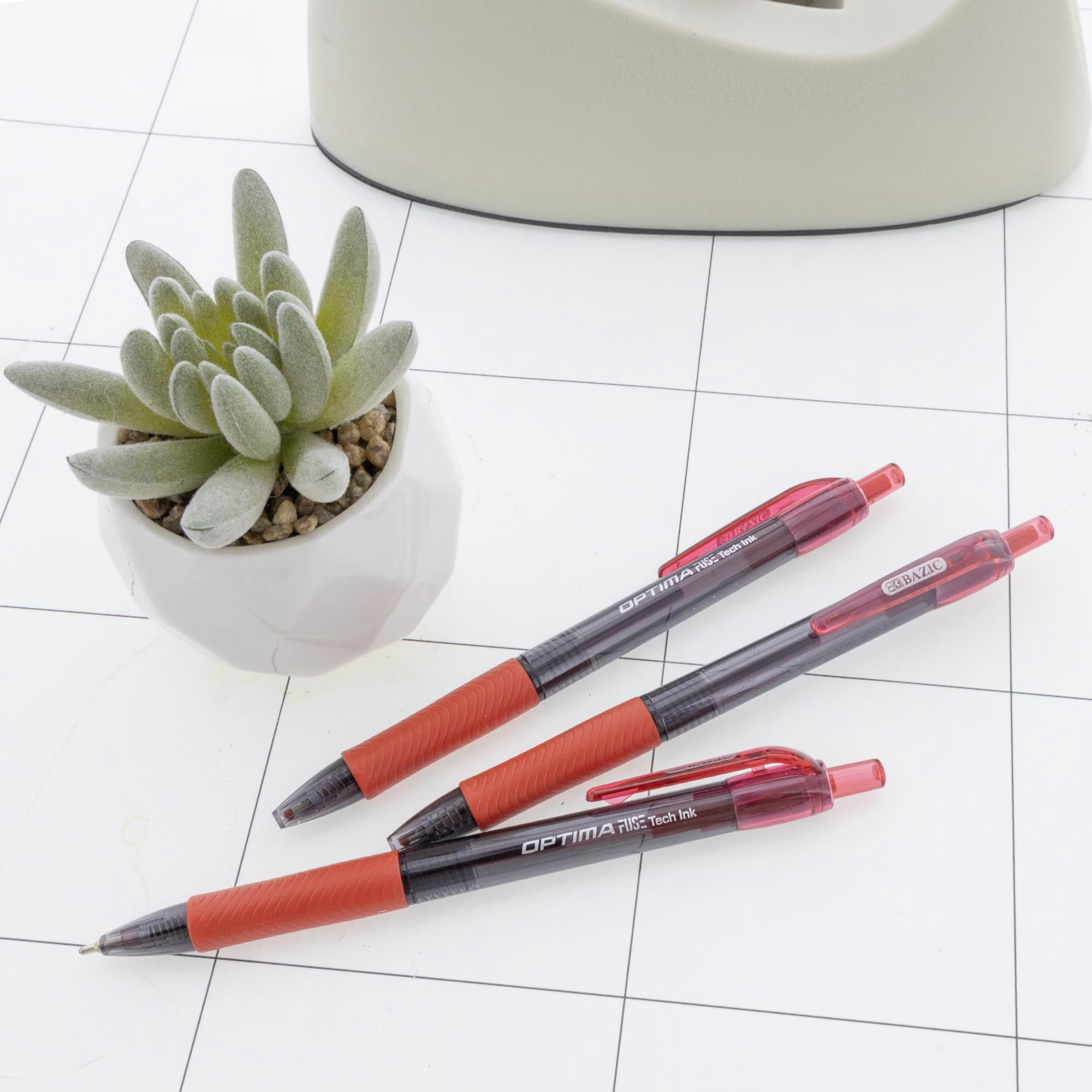 BAZIC Optima Red Fuse Tech Ink Retractable Pen, 0.7 mm, (3/Pack), 24-Pack