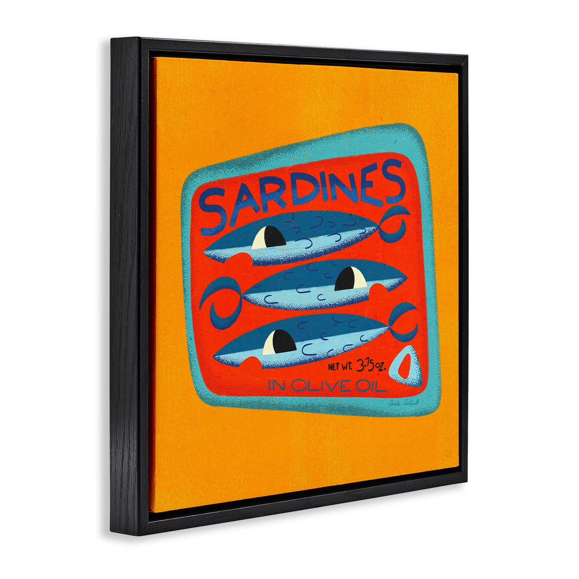 Stupell Industries Bright Hued Sardine Can Food & Beverage Painting Black Floater Framed Canvas Art Print Wall Art, 25 x 25