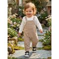 thumbnail image 5 of RUINIXCW Infant Girl Boy Outfit Long Sleeve Crew Neck Solid Color Romper Plaid Print Overall Pants and Hat Set, 5 of 9