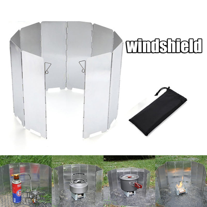 Camping 10 Plates Folding Picnic BBQ Cooking Stove Aluminum Wind Shield
