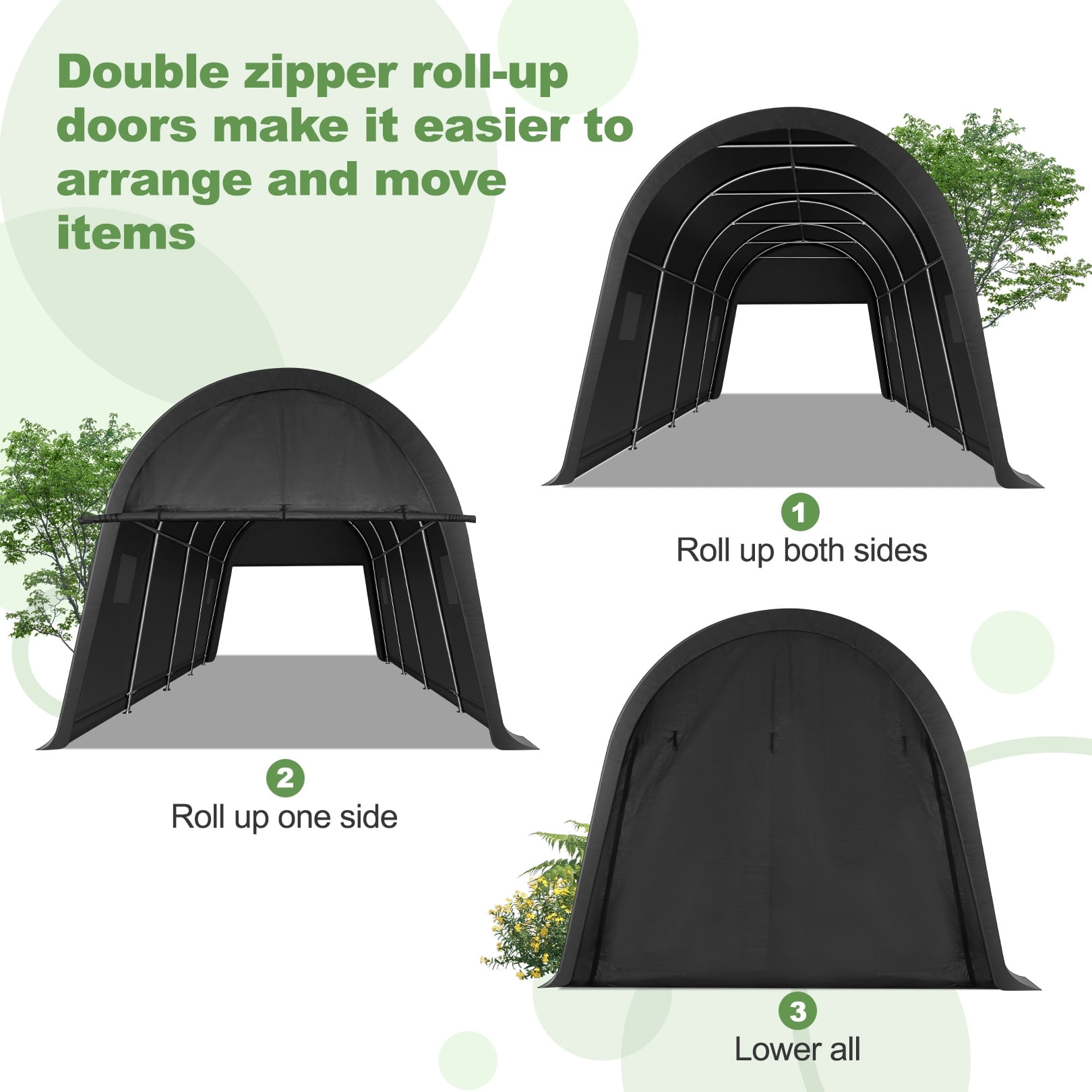 HOTEEL 10×15 ft Heavy Duty Carport Outdoor Metal Car Tent with Metal Frame and Round Roof, Anti-Snow Portable Garage Storage Shelter for Automobiles,Trucks and Boats