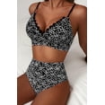 thumbnail image 4 of SHEWIN Swimsuit Women Embroidered Floral Textured Bikini Sets 2 Piece High Waisted Bathing Suits Lace Up Back Scalloped V Neck Swimwear, 4 of 8