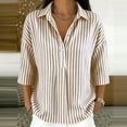 thumbnail image 2 of VBVC Women's Striped 3/4 Sleeve Blouse , Ladies' Casual Button Down Tunic , Loose Fit V Neck Summer Shirt For Women, Brown , S-2XL, 2 of 8