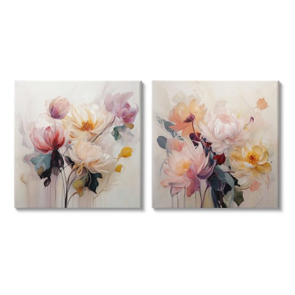Stupell Industries Soft Blooms on Beige Botanical & Floral Painting Gallery Wrapped Canvas Art Print Wall Art, 24 x 24, Set of 2