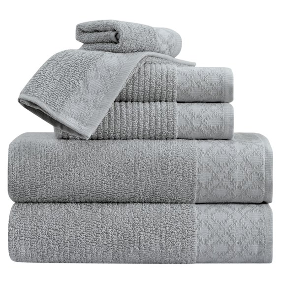 Market & Place Turkish Cotton Jacquard 6-Piece Bath Towel Set, Light Grey