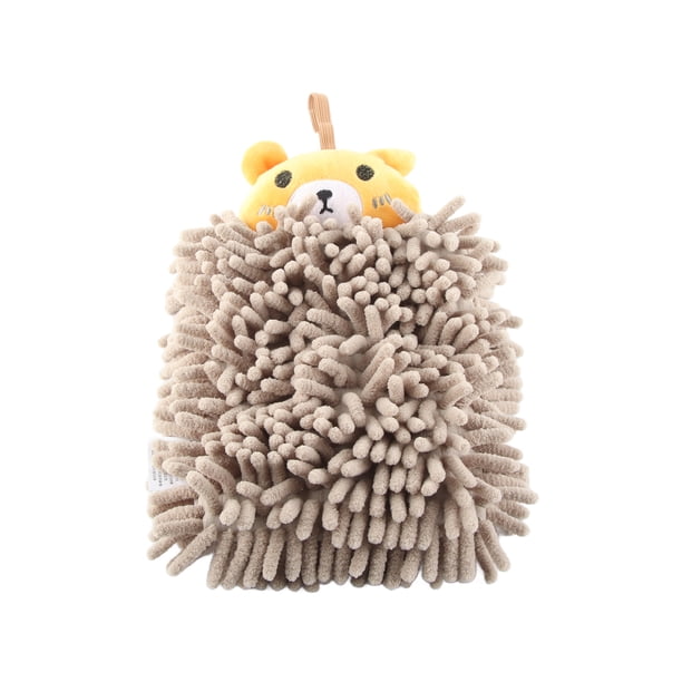 Toalla de mano para niños, absorbente de agua, suave, de microfibra, con lazo para colgar, con dibujos animados, para baño, cocina, inodoro, oso