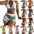 thumbnail image 2 of Trajes de baño de cintura alta para mujer traje de baño retro de dos piezas halter control de barriga fruncido bikini traje de baño con parte inferior, 2 of 4
