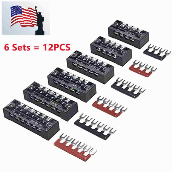 Terminal Block and Strip - 6 Sets 4/5/6 Positions 600V 15A Dual Row Wire Screw