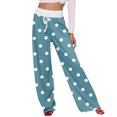 thumbnail image 2 of Women Winter Soild Color Pants Full Length Long Trousers Sports Pants with Dot Print and Drawstring for Casual and Stylish Wear,Sky Blue,M, 2 of 8