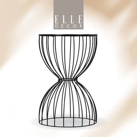 Elle Decor Cami Modern Hourglass End Table with Metal Top for Bedroom Black