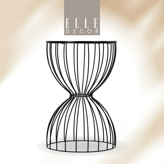 Elle Decor Cami Modern Hourglass End Table with Metal Top for Bedroom Black