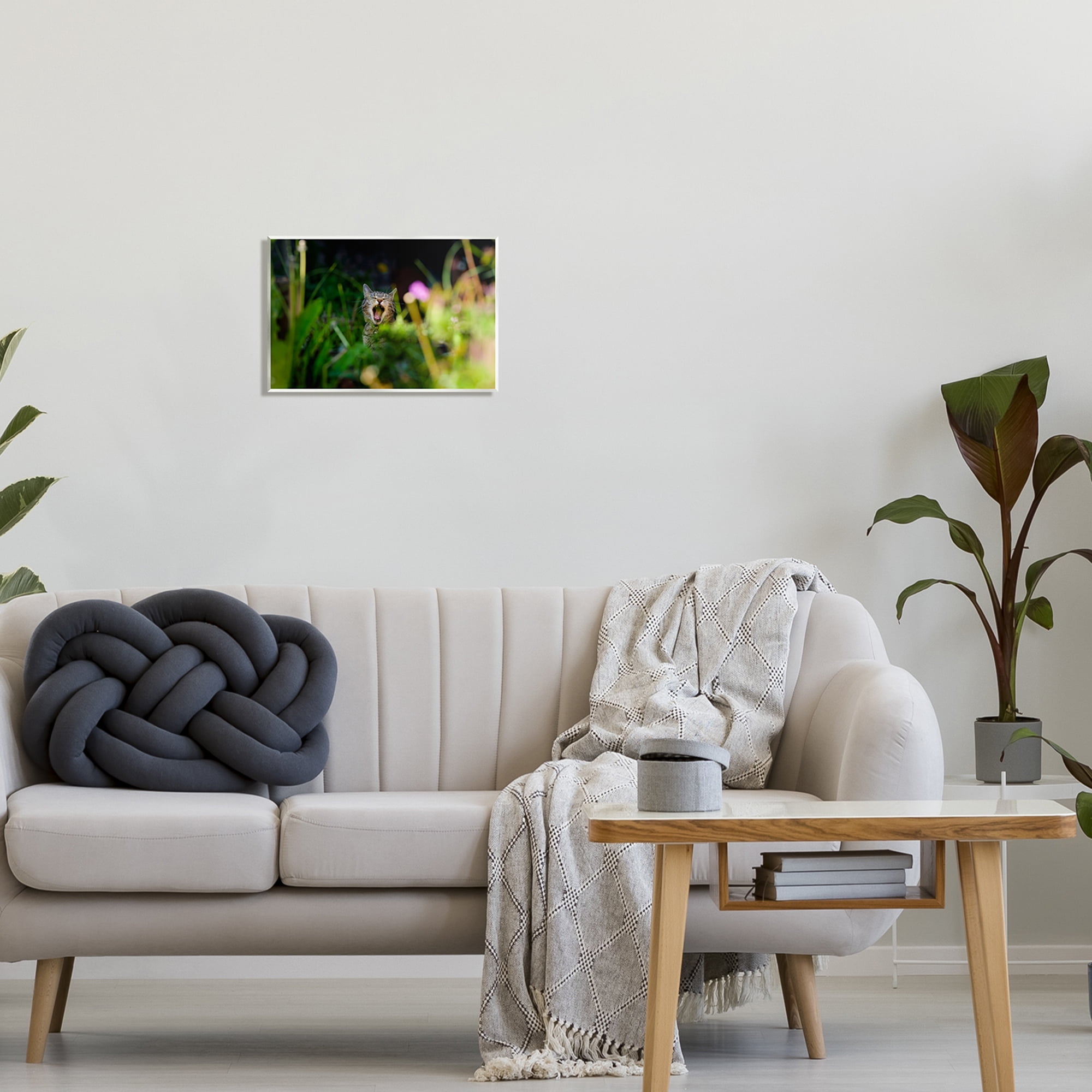 Stupell Industries Yawning Cat in Grass Animals & Insects Photography Unframed Art Print Wall Art, 15 x 10
