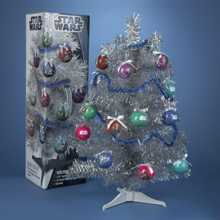 2 Fully Decorated Star Wars Silver Tinsel Artificial Christmas