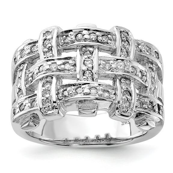 Sterling Silver Polished Woven CZ Ring