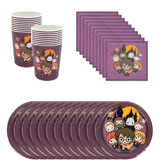 PIUMOJ Harry Wizard Purple Party Set for 20 Guests – 9" Plates, Cups, Napkins – Perfect for Magical Themed Birthdays & Events