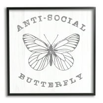 Stupell Industries Antisocial Butterfly Insect Outline Vintage Weathered Design Graphic Art Black Framed Art Print Wall Art, Design by Daphne Polselli