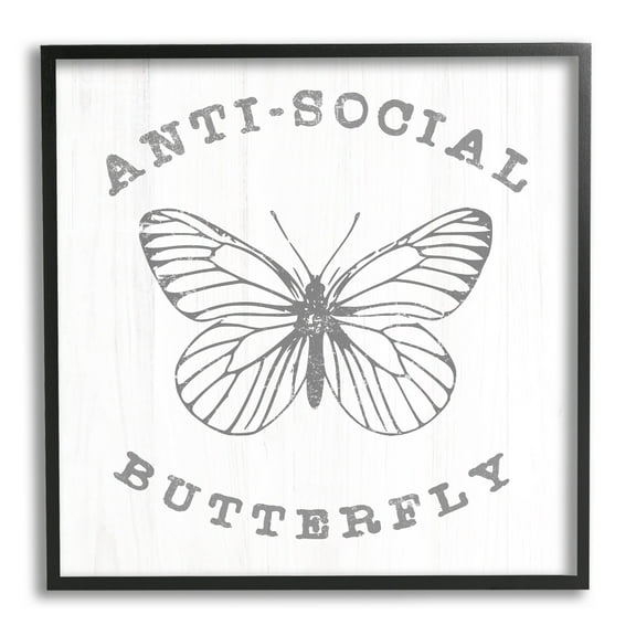Stupell Industries Antisocial Butterfly Insect Outline Vintage Weathered Design Graphic Art Black Framed Art Print Wall Art, Design by Daphne Polselli