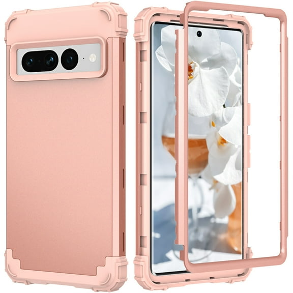 Rugged Case for Google Pixel 7 Pro Hard PC Soft Silicone Hybrid Shockproof Scratch-Resistant Anti-Fingerprint Slim Thin Case For Google Pixel 7 Pro,Rosegold