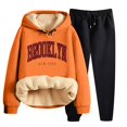 thumbnail image 4 of Women's Winter Pile Thickened Warm Solid Color Color Cardigan Sherbet Hooded Sweatshirt Jacket Pants Two Piece Set Dresses for Grandmother of The Bride Dressy Romper Women Snowsuit Womens Tall Snow, 4 of 8