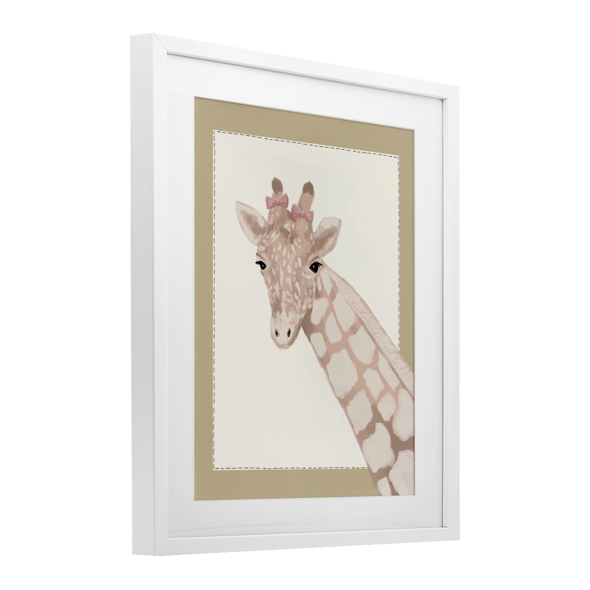 Stupell Industries Sweet Giraffe with Bows White Framed Print Under Glass, design by Sadie Harper