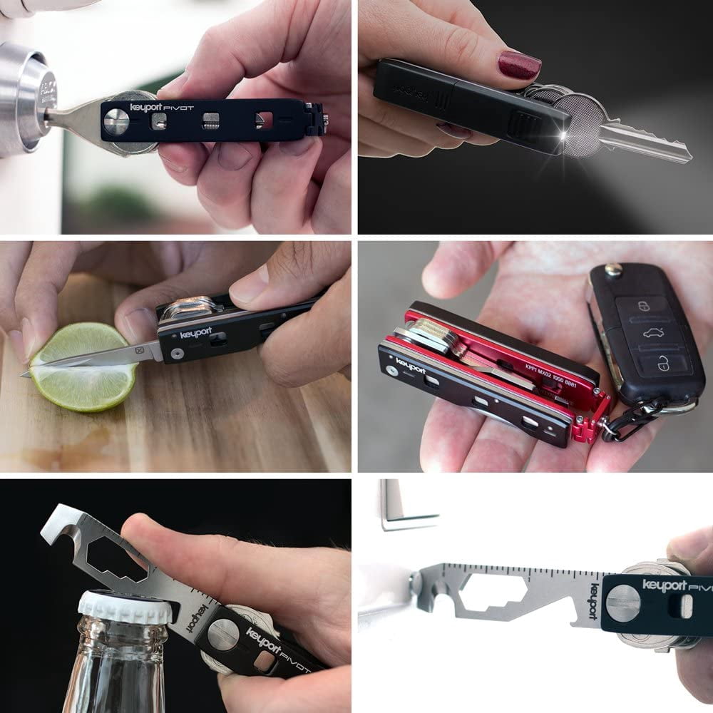 Keyport Pivot Outdoor Bundle: EDC Key Holder & Modular Swiss Army Multitool Keychain + Key Chain Pocketknife + Mini-Flashlight + MOCA 10-in-1 Key Tool + Lost & Found All-in-One (Red)