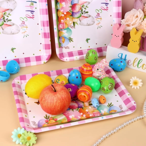 Easter Serving Trays Watercolor Bunny Egg Platter, Serving Dishes Vintage Spring Flower Rabbit Melamine Tray Snacks Cookies Dessert Plates Rectangle Trays for Party Supplies