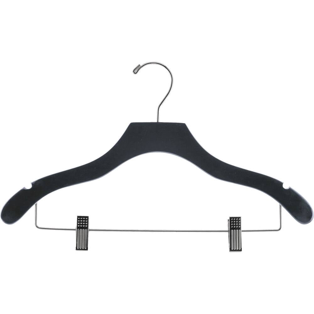 International Hanger Wooden Wavy Combo Hanger, Black Finish with Chrome Hardware, Box of 100