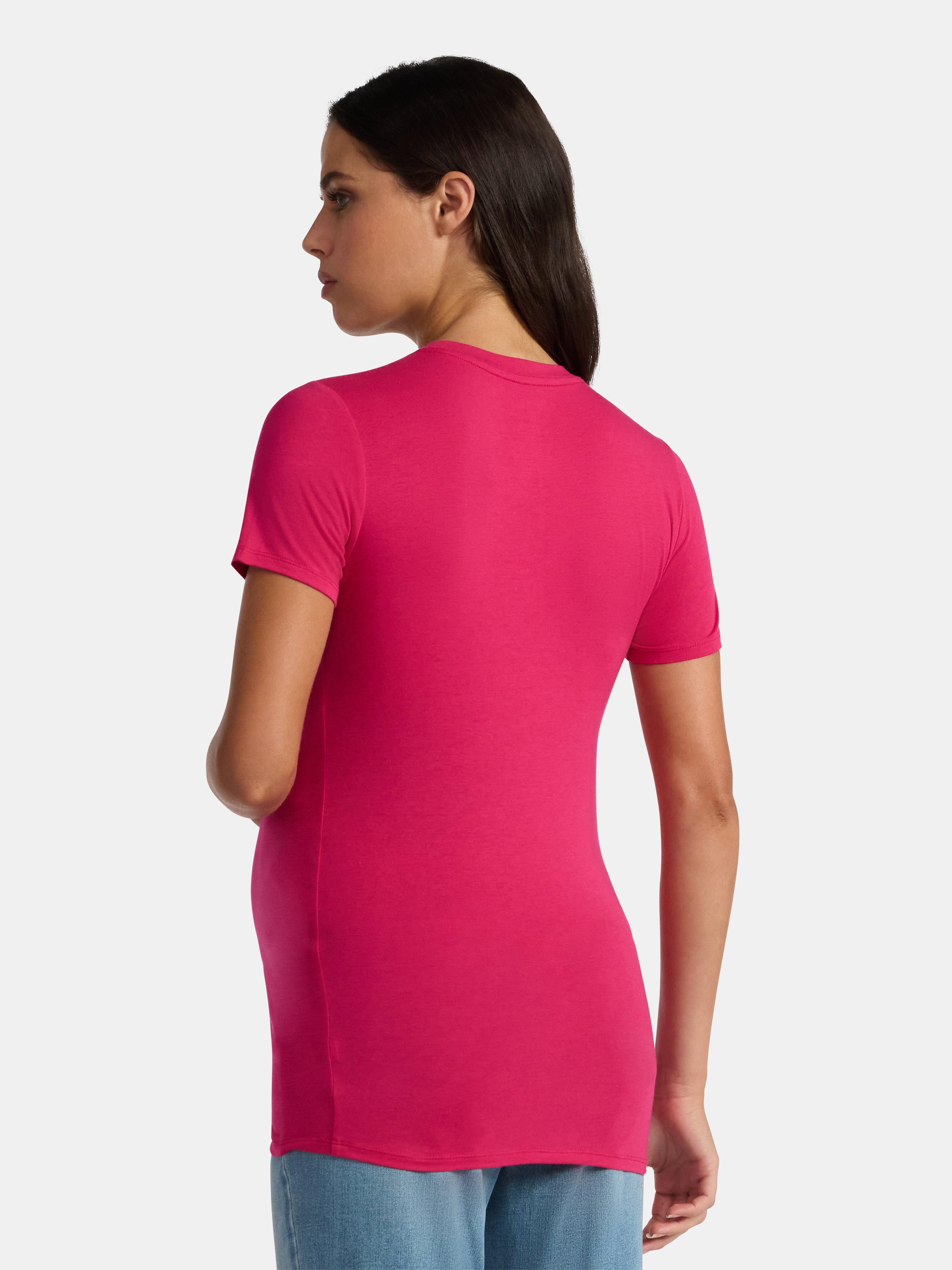 Time and Tru Women's Maternity Non Shirred Tee with Short Sleeves, Sizes S-XXL